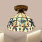 Handmade Shell Bowl Ceiling Lamp Tiffany Single-Bulb Blue/Light Blue/Beige Flush Mount with Gem-Like Cabochons Light Blue Clearhalo 'Ceiling Lights' 'Close To Ceiling Lights' 'Close to ceiling' 'Flush mount' Lighting' 916343