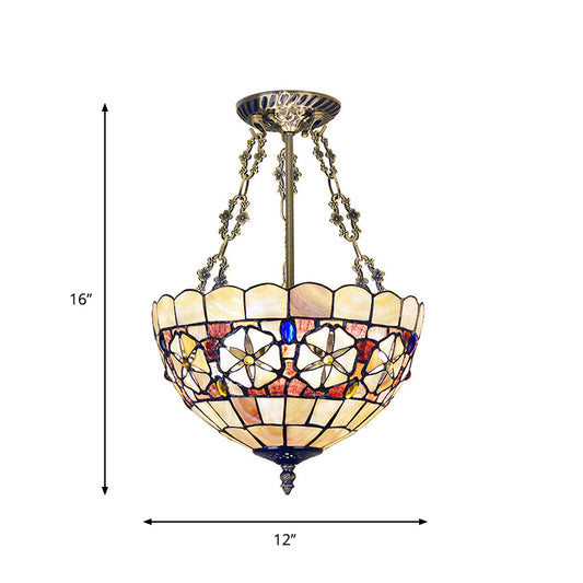 3 Lights Ceiling Mount Chandelier Tiffany Scalloped Handcrafted Shell Semi Flush Light in Brass Clearhalo 'Ceiling Lights' 'Close To Ceiling Lights' 'Close to ceiling' 'Glass shade' 'Glass' 'Semi-flushmount' 'Tiffany close to ceiling' 'Tiffany' Lighting' 916395