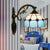 Grid Glass Scalloped Wall Light Tiffany Style 1 Head Orange/Blue/Pink Wall Mounted Lighting Fixture Blue Clearhalo 'Art deco wall lights' 'Cast Iron' 'Glass' 'Industrial' 'Middle century wall lights' 'Modern' 'Tiffany wall lights' 'Tiffany' 'Traditional wall lights' 'Wall Lamps & Sconces' 'Wall Lights' Lighting' 916539