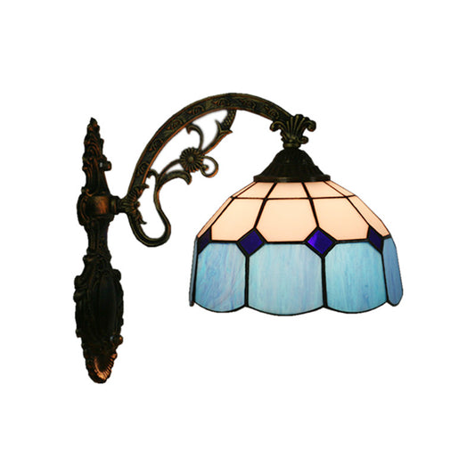 Grid Glass Scalloped Wall Light Tiffany Style 1 Head Orange/Blue/Pink Wall Mounted Lighting Fixture Clearhalo 'Art deco wall lights' 'Cast Iron' 'Glass' 'Industrial' 'Middle century wall lights' 'Modern' 'Tiffany wall lights' 'Tiffany' 'Traditional wall lights' 'Wall Lamps & Sconces' 'Wall Lights' Lighting' 916541