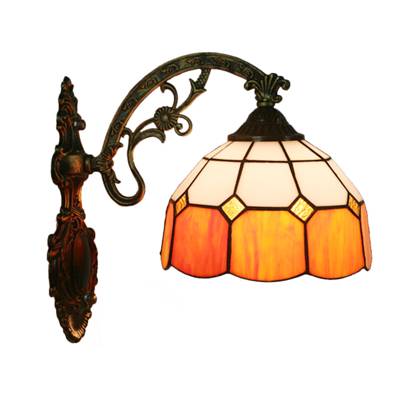 Grid Glass Scalloped Wall Light Tiffany Style 1 Head Orange/Blue/Pink Wall Mounted Lighting Fixture Clearhalo 'Art deco wall lights' 'Cast Iron' 'Glass' 'Industrial' 'Middle century wall lights' 'Modern' 'Tiffany wall lights' 'Tiffany' 'Traditional wall lights' 'Wall Lamps & Sconces' 'Wall Lights' Lighting' 916546