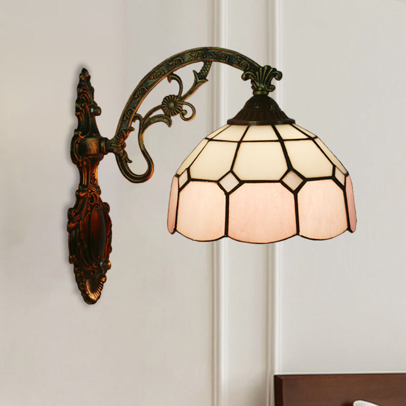 Grid Glass Scalloped Wall Light Tiffany Style 1 Head Orange/Blue/Pink Wall Mounted Lighting Fixture Clearhalo 'Art deco wall lights' 'Cast Iron' 'Glass' 'Industrial' 'Middle century wall lights' 'Modern' 'Tiffany wall lights' 'Tiffany' 'Traditional wall lights' 'Wall Lamps & Sconces' 'Wall Lights' Lighting' 916548