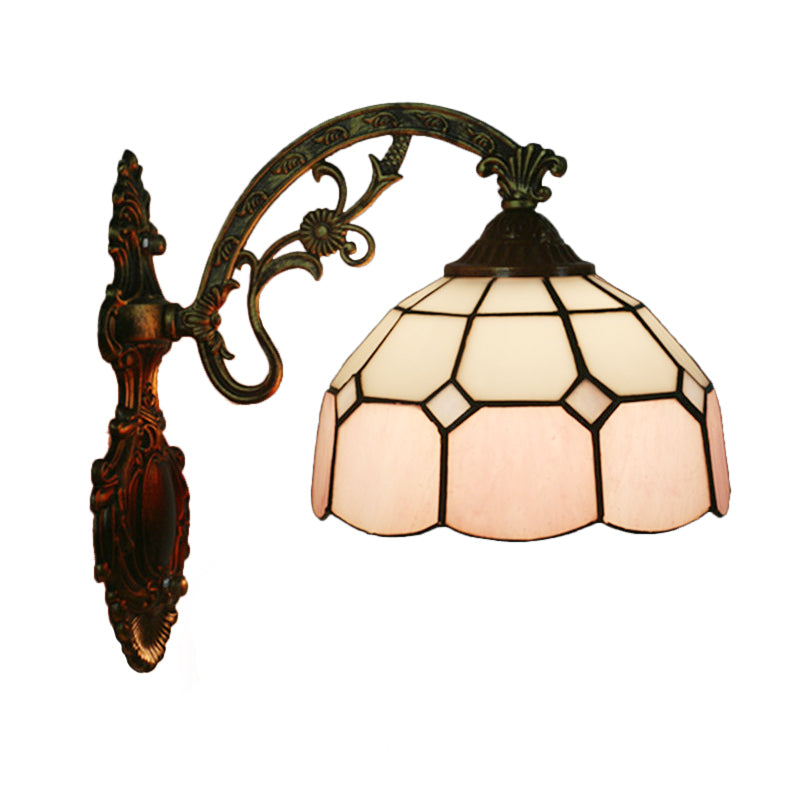 Grid Glass Scalloped Wall Light Tiffany Style 1 Head Orange/Blue/Pink Wall Mounted Lighting Fixture Clearhalo 'Art deco wall lights' 'Cast Iron' 'Glass' 'Industrial' 'Middle century wall lights' 'Modern' 'Tiffany wall lights' 'Tiffany' 'Traditional wall lights' 'Wall Lamps & Sconces' 'Wall Lights' Lighting' 916550