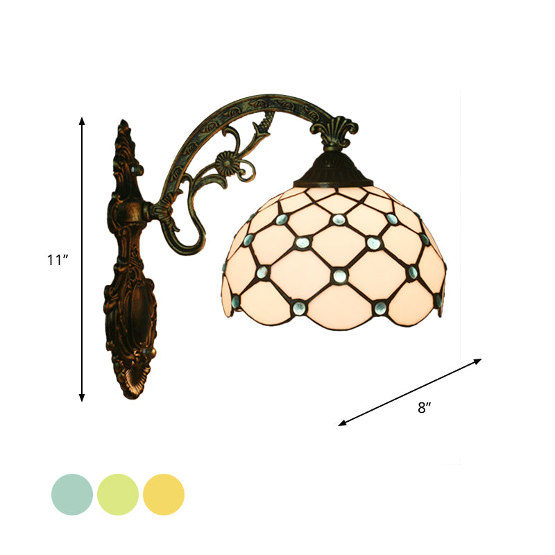Bead Net Wall Light Fixture Single Bulb Blue/Gold Hand-Crafted Glass Baroque Wall Mount Lamp Clearhalo 'Art deco wall lights' 'Cast Iron' 'Glass' 'Industrial' 'Middle century wall lights' 'Modern' 'Tiffany wall lights' 'Tiffany' 'Traditional wall lights' 'Wall Lamps & Sconces' 'Wall Lights' Lighting' 916562