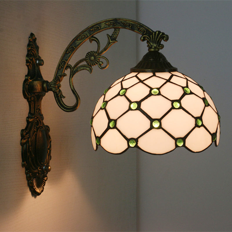 Bead Net Wall Light Fixture Single Bulb Blue/Gold Hand-Crafted Glass Baroque Wall Mount Lamp Clearhalo 'Art deco wall lights' 'Cast Iron' 'Glass' 'Industrial' 'Middle century wall lights' 'Modern' 'Tiffany wall lights' 'Tiffany' 'Traditional wall lights' 'Wall Lamps & Sconces' 'Wall Lights' Lighting' 916565
