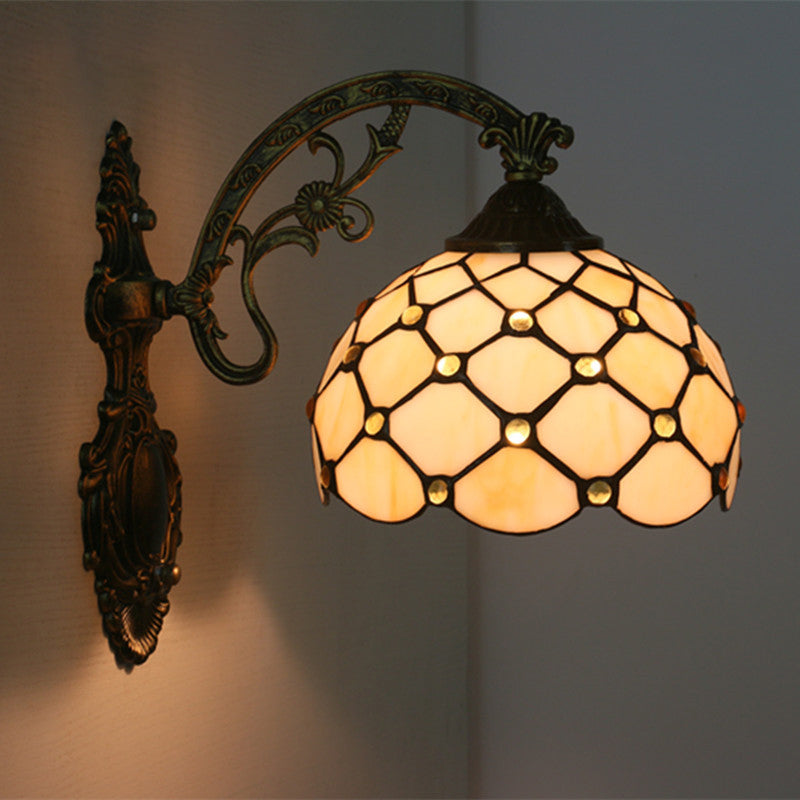 Bead Net Wall Light Fixture Single Bulb Blue/Gold Hand-Crafted Glass Baroque Wall Mount Lamp Clearhalo 'Art deco wall lights' 'Cast Iron' 'Glass' 'Industrial' 'Middle century wall lights' 'Modern' 'Tiffany wall lights' 'Tiffany' 'Traditional wall lights' 'Wall Lamps & Sconces' 'Wall Lights' Lighting' 916569