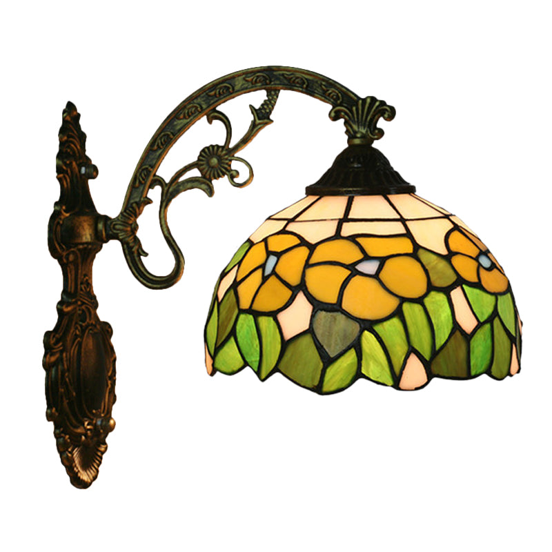 Rose/Sunflower Wall Mount Light Fixture Tiffany Hand-Cut Glass 1 Light Red/Green Wall Lighting Ideas Clearhalo 'Art deco wall lights' 'Cast Iron' 'Glass' 'Industrial' 'Middle century wall lights' 'Modern' 'Tiffany wall lights' 'Tiffany' 'Traditional wall lights' 'Wall Lamps & Sconces' 'Wall Lights' Lighting' 916587