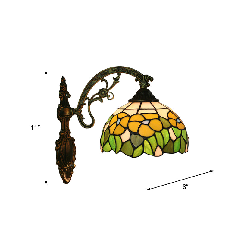 Rose/Sunflower Wall Mount Light Fixture Tiffany Hand-Cut Glass 1 Light Red/Green Wall Lighting Ideas Clearhalo 'Art deco wall lights' 'Cast Iron' 'Glass' 'Industrial' 'Middle century wall lights' 'Modern' 'Tiffany wall lights' 'Tiffany' 'Traditional wall lights' 'Wall Lamps & Sconces' 'Wall Lights' Lighting' 916588