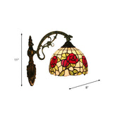 Red/Pink Flower Bowl Sconce Light Tiffany 1 Head Stained Glass Wall Mounted Lighting Fixture Clearhalo 'Art deco wall lights' 'Cast Iron' 'Glass' 'Industrial' 'Middle century wall lights' 'Modern' 'Tiffany wall lights' 'Tiffany' 'Traditional wall lights' 'Wall Lamps & Sconces' 'Wall Lights' Lighting' 916602