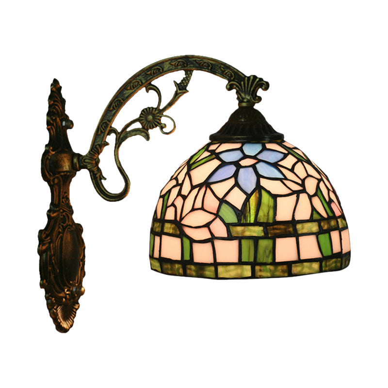 Red/Pink Flower Bowl Sconce Light Tiffany 1 Head Stained Glass Wall Mounted Lighting Fixture Clearhalo 'Art deco wall lights' 'Cast Iron' 'Glass' 'Industrial' 'Middle century wall lights' 'Modern' 'Tiffany wall lights' 'Tiffany' 'Traditional wall lights' 'Wall Lamps & Sconces' 'Wall Lights' Lighting' 916606
