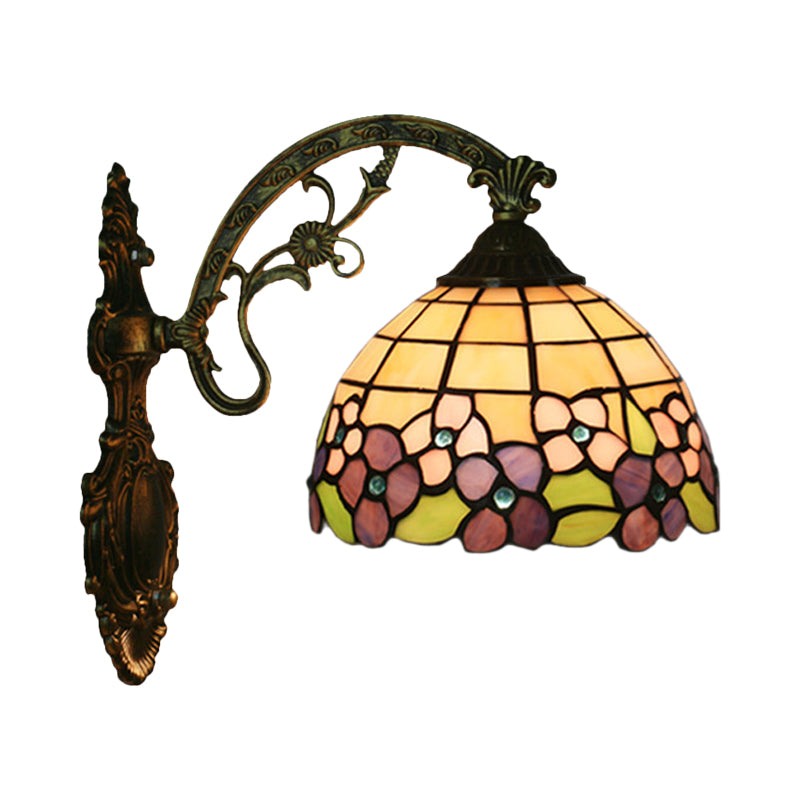 Red/Pink Flower Bowl Sconce Light Tiffany 1 Head Stained Glass Wall Mounted Lighting Fixture Clearhalo 'Art deco wall lights' 'Cast Iron' 'Glass' 'Industrial' 'Middle century wall lights' 'Modern' 'Tiffany wall lights' 'Tiffany' 'Traditional wall lights' 'Wall Lamps & Sconces' 'Wall Lights' Lighting' 916615