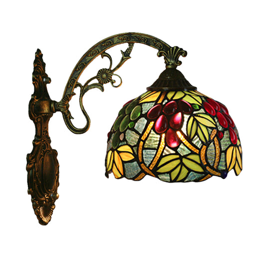 Tiffany-Style Grape Wall Light Sconce 1 Head Handcrafted Stained Glass Wall Mounted Lighting in Red/Green Clearhalo 'Art deco wall lights' 'Cast Iron' 'Glass' 'Industrial' 'Middle century wall lights' 'Modern' 'Tiffany wall lights' 'Tiffany' 'Traditional wall lights' 'Wall Lamps & Sconces' 'Wall Lights' Lighting' 916628