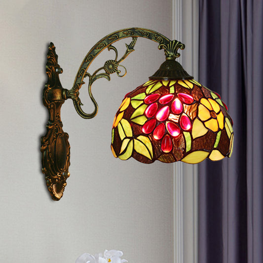 Tiffany-Style Grape Wall Light Sconce 1 Head Handcrafted Stained Glass Wall Mounted Lighting in Red/Green Red Clearhalo 'Art deco wall lights' 'Cast Iron' 'Glass' 'Industrial' 'Middle century wall lights' 'Modern' 'Tiffany wall lights' 'Tiffany' 'Traditional wall lights' 'Wall Lamps & Sconces' 'Wall Lights' Lighting' 916630