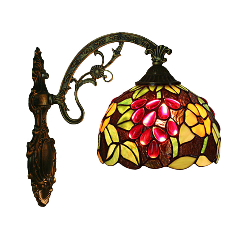 Tiffany-Style Grape Wall Light Sconce 1 Head Handcrafted Stained Glass Wall Mounted Lighting in Red/Green Clearhalo 'Art deco wall lights' 'Cast Iron' 'Glass' 'Industrial' 'Middle century wall lights' 'Modern' 'Tiffany wall lights' 'Tiffany' 'Traditional wall lights' 'Wall Lamps & Sconces' 'Wall Lights' Lighting' 916632