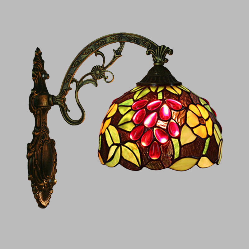 Tiffany-Style Grape Wall Light Sconce 1 Head Handcrafted Stained Glass Wall Mounted Lighting in Red/Green Clearhalo 'Art deco wall lights' 'Cast Iron' 'Glass' 'Industrial' 'Middle century wall lights' 'Modern' 'Tiffany wall lights' 'Tiffany' 'Traditional wall lights' 'Wall Lamps & Sconces' 'Wall Lights' Lighting' 916633