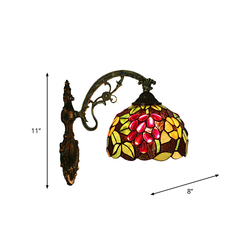 Tiffany-Style Grape Wall Light Sconce 1 Head Handcrafted Stained Glass Wall Mounted Lighting in Red/Green Clearhalo 'Art deco wall lights' 'Cast Iron' 'Glass' 'Industrial' 'Middle century wall lights' 'Modern' 'Tiffany wall lights' 'Tiffany' 'Traditional wall lights' 'Wall Lamps & Sconces' 'Wall Lights' Lighting' 916634