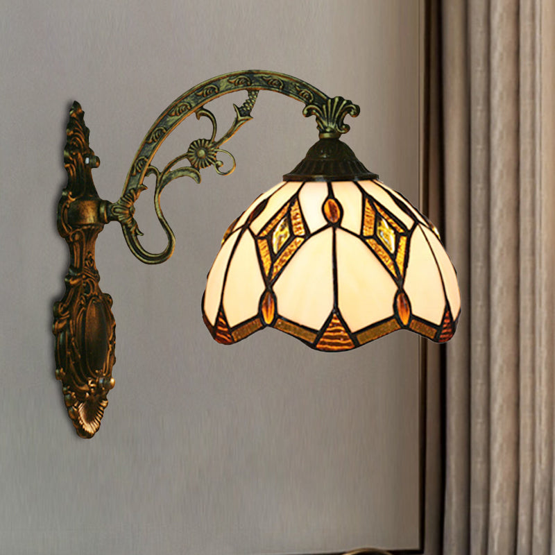 Wave-Edge Bowl Wall Lamp 1-Bulb Tiffany Glass Craftsman Wall Mount Light Fixture in Bronze Bronze Clearhalo 'Art deco wall lights' 'Cast Iron' 'Glass' 'Industrial' 'Middle century wall lights' 'Modern' 'Tiffany wall lights' 'Tiffany' 'Traditional wall lights' 'Wall Lamps & Sconces' 'Wall Lights' Lighting' 916635