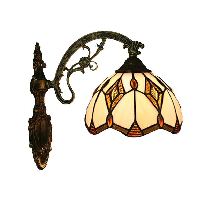 Wave-Edge Bowl Wall Lamp 1-Bulb Tiffany Glass Craftsman Wall Mount Light Fixture in Bronze Clearhalo 'Art deco wall lights' 'Cast Iron' 'Glass' 'Industrial' 'Middle century wall lights' 'Modern' 'Tiffany wall lights' 'Tiffany' 'Traditional wall lights' 'Wall Lamps & Sconces' 'Wall Lights' Lighting' 916637