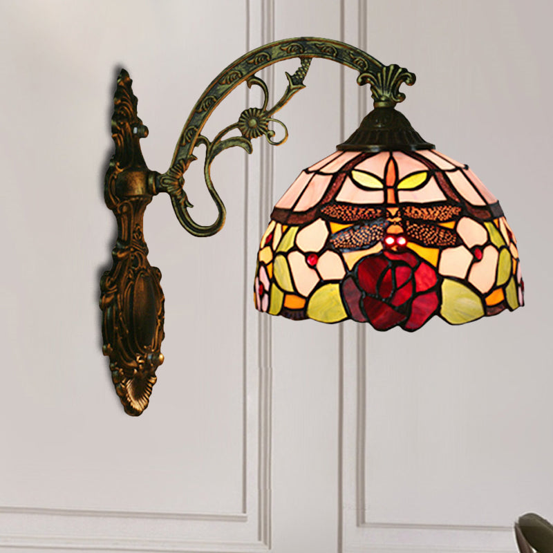Dragonfly-Rose Cut Glass Wall Light Kit Tiffany Single Bronze Wall Sconce Lighting Bronze Clearhalo 'Art deco wall lights' 'Cast Iron' 'Glass' 'Industrial' 'Middle century wall lights' 'Modern' 'Tiffany wall lights' 'Tiffany' 'Traditional wall lights' 'Wall Lamps & Sconces' 'Wall Lights' Lighting' 916647