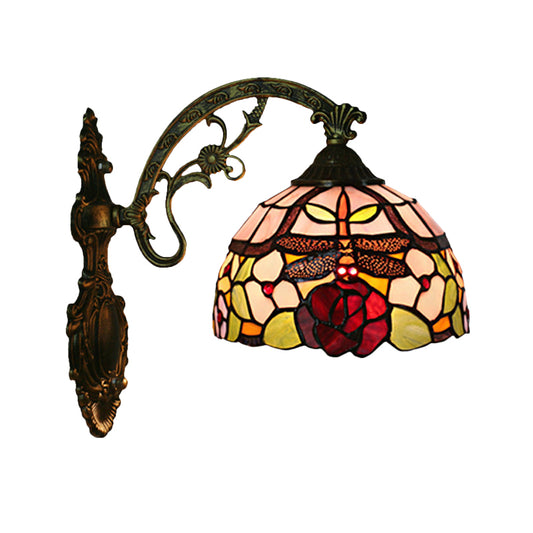 Dragonfly-Rose Cut Glass Wall Light Kit Tiffany Single Bronze Wall Sconce Lighting Clearhalo 'Art deco wall lights' 'Cast Iron' 'Glass' 'Industrial' 'Middle century wall lights' 'Modern' 'Tiffany wall lights' 'Tiffany' 'Traditional wall lights' 'Wall Lamps & Sconces' 'Wall Lights' Lighting' 916649