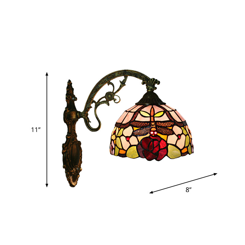 Dragonfly-Rose Cut Glass Wall Light Kit Tiffany Single Bronze Wall Sconce Lighting Clearhalo 'Art deco wall lights' 'Cast Iron' 'Glass' 'Industrial' 'Middle century wall lights' 'Modern' 'Tiffany wall lights' 'Tiffany' 'Traditional wall lights' 'Wall Lamps & Sconces' 'Wall Lights' Lighting' 916650
