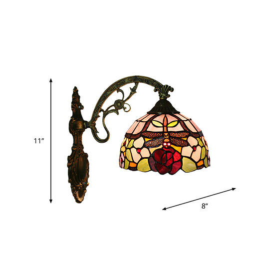 Dragonfly-Rose Cut Glass Wall Light Kit Tiffany Single Bronze Wall Sconce Lighting Clearhalo 'Art deco wall lights' 'Cast Iron' 'Glass' 'Industrial' 'Middle century wall lights' 'Modern' 'Tiffany wall lights' 'Tiffany' 'Traditional wall lights' 'Wall Lamps & Sconces' 'Wall Lights' Lighting' 916650