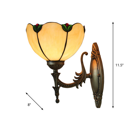 Beige Glass Petals Wall Lamp Vintage 1 Head Bronze Finish Wall Lighting Fixture for Bedroom Clearhalo 'Art deco wall lights' 'Cast Iron' 'Glass' 'Industrial' 'Middle century wall lights' 'Modern' 'Tiffany wall lights' 'Tiffany' 'Traditional wall lights' 'Wall Lamps & Sconces' 'Wall Lights' Lighting' 916667