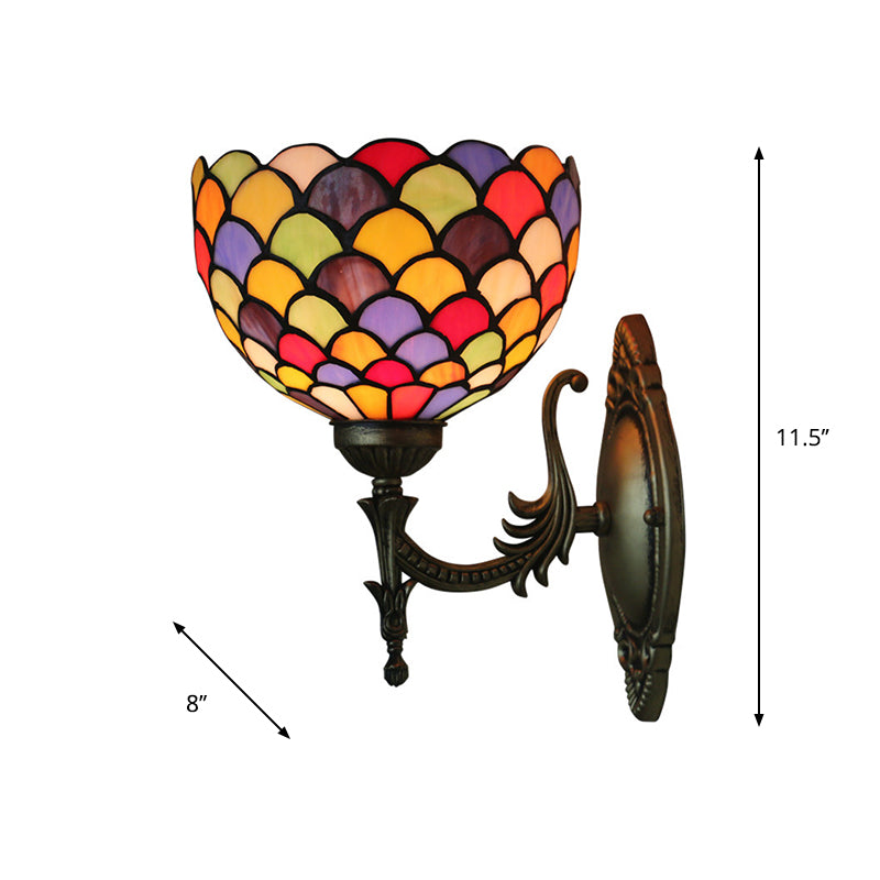 Spots/Semicircles Wall Sconce Light Single-Bulb Stained Glass Tiffany Wall Mounted Light Fixture in Bronze Clearhalo 'Art deco wall lights' 'Cast Iron' 'Glass' 'Industrial' 'Middle century wall lights' 'Modern' 'Tiffany wall lights' 'Tiffany' 'Traditional wall lights' 'Wall Lamps & Sconces' 'Wall Lights' Lighting' 916671