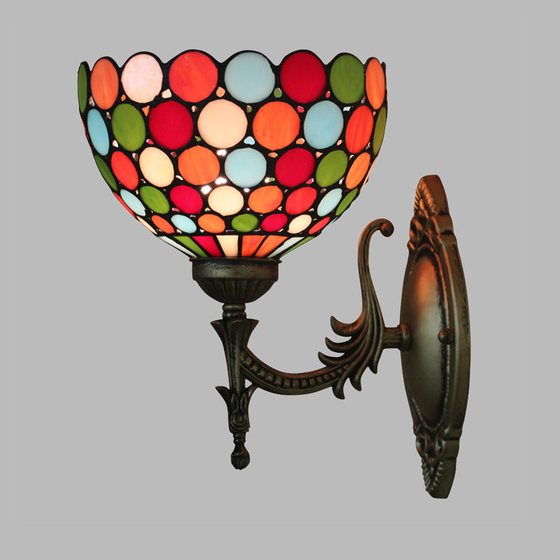 Spots/Semicircles Wall Sconce Light Single-Bulb Stained Glass Tiffany Wall Mounted Light Fixture in Bronze Clearhalo 'Art deco wall lights' 'Cast Iron' 'Glass' 'Industrial' 'Middle century wall lights' 'Modern' 'Tiffany wall lights' 'Tiffany' 'Traditional wall lights' 'Wall Lamps & Sconces' 'Wall Lights' Lighting' 916675