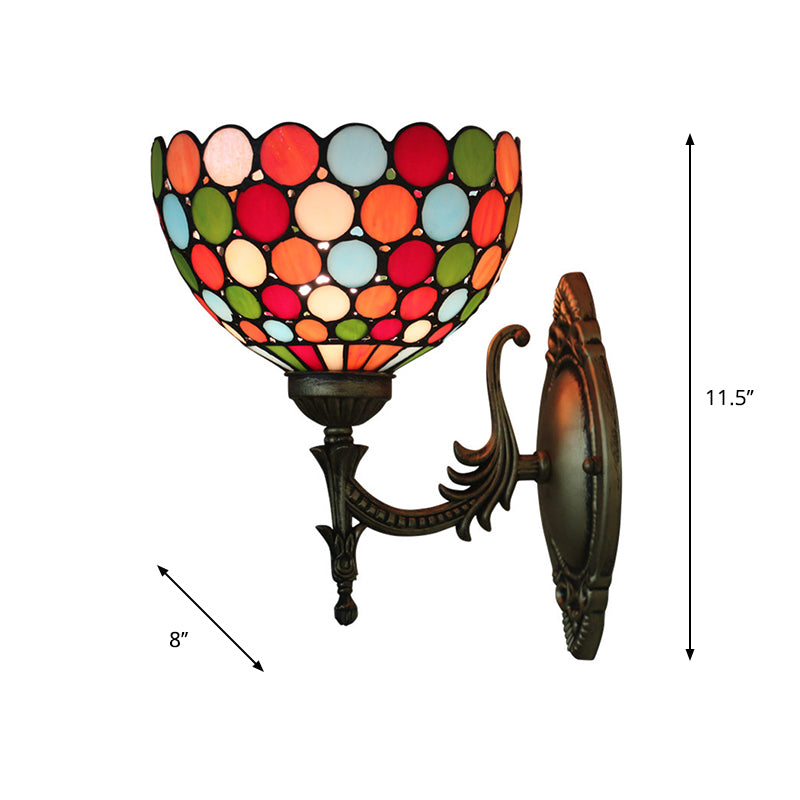 Spots/Semicircles Wall Sconce Light Single-Bulb Stained Glass Tiffany Wall Mounted Light Fixture in Bronze Clearhalo 'Art deco wall lights' 'Cast Iron' 'Glass' 'Industrial' 'Middle century wall lights' 'Modern' 'Tiffany wall lights' 'Tiffany' 'Traditional wall lights' 'Wall Lamps & Sconces' 'Wall Lights' Lighting' 916676