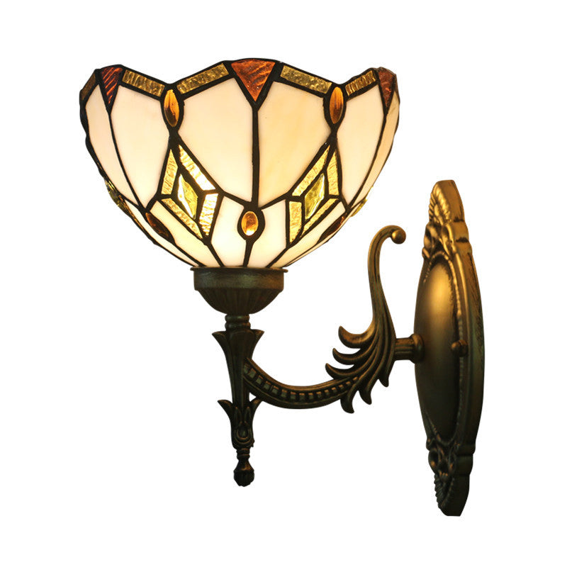 Baroque Flower Shaped Sconce Light 1 Head Beige Glass Wall Mount Lamp in Bronze for Bedroom Clearhalo 'Art deco wall lights' 'Cast Iron' 'Glass' 'Industrial' 'Middle century wall lights' 'Modern' 'Tiffany wall lights' 'Tiffany' 'Traditional wall lights' 'Wall Lamps & Sconces' 'Wall Lights' Lighting' 916692