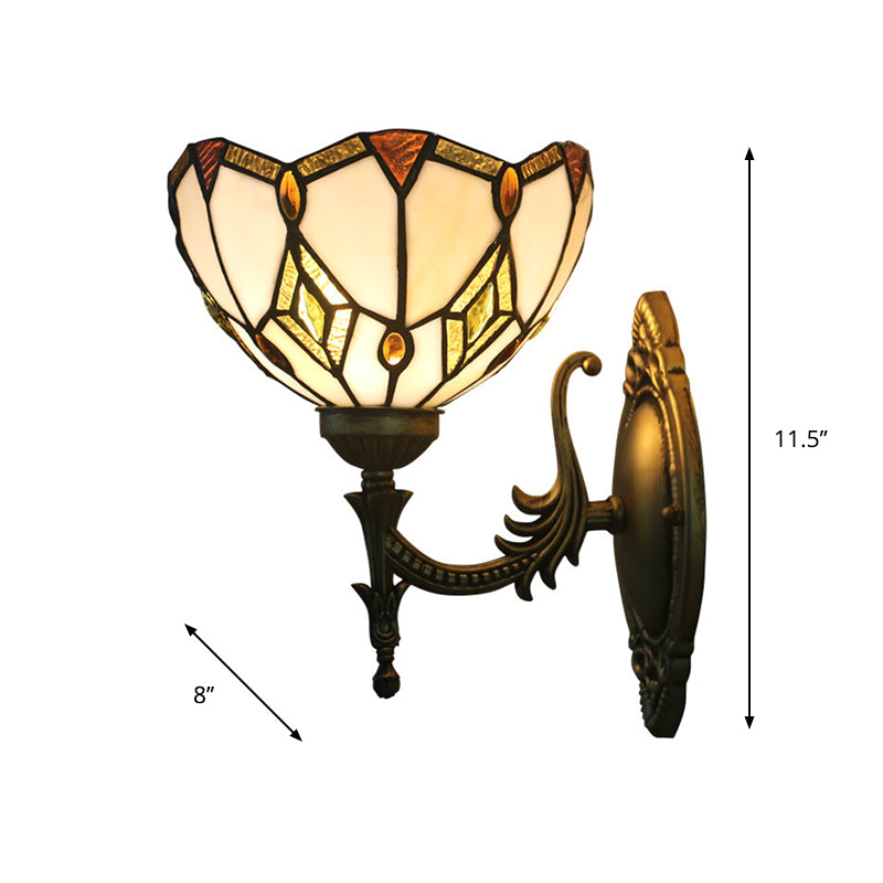 Baroque Flower Shaped Sconce Light 1 Head Beige Glass Wall Mount Lamp in Bronze for Bedroom Clearhalo 'Art deco wall lights' 'Cast Iron' 'Glass' 'Industrial' 'Middle century wall lights' 'Modern' 'Tiffany wall lights' 'Tiffany' 'Traditional wall lights' 'Wall Lamps & Sconces' 'Wall Lights' Lighting' 916693