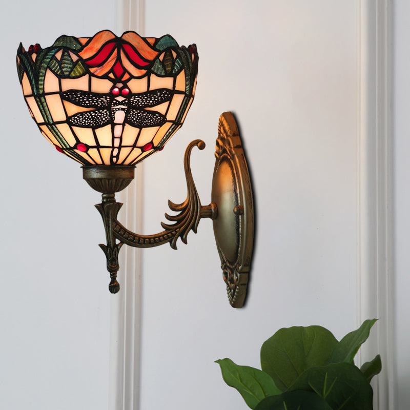 Dragonfly Wall Lighting Ideas Tiffany Cut Glass 1 Bulb Bronze Wall Mounted Light Clearhalo 'Art deco wall lights' 'Cast Iron' 'Glass' 'Industrial' 'Middle century wall lights' 'Modern' 'Tiffany wall lights' 'Tiffany' 'Traditional wall lights' 'Wall Lamps & Sconces' 'Wall Lights' Lighting' 916695