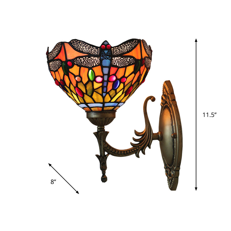 Dragonfly Wall Lighting Ideas Tiffany Cut Glass 1 Bulb Bronze Wall Mounted Light Clearhalo 'Art deco wall lights' 'Cast Iron' 'Glass' 'Industrial' 'Middle century wall lights' 'Modern' 'Tiffany wall lights' 'Tiffany' 'Traditional wall lights' 'Wall Lamps & Sconces' 'Wall Lights' Lighting' 916702