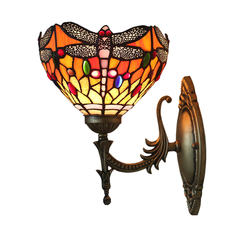 Dragonfly Wall Lighting Ideas Tiffany Cut Glass 1 Bulb Bronze Wall Mounted Light Clearhalo 'Art deco wall lights' 'Cast Iron' 'Glass' 'Industrial' 'Middle century wall lights' 'Modern' 'Tiffany wall lights' 'Tiffany' 'Traditional wall lights' 'Wall Lamps & Sconces' 'Wall Lights' Lighting' 916705