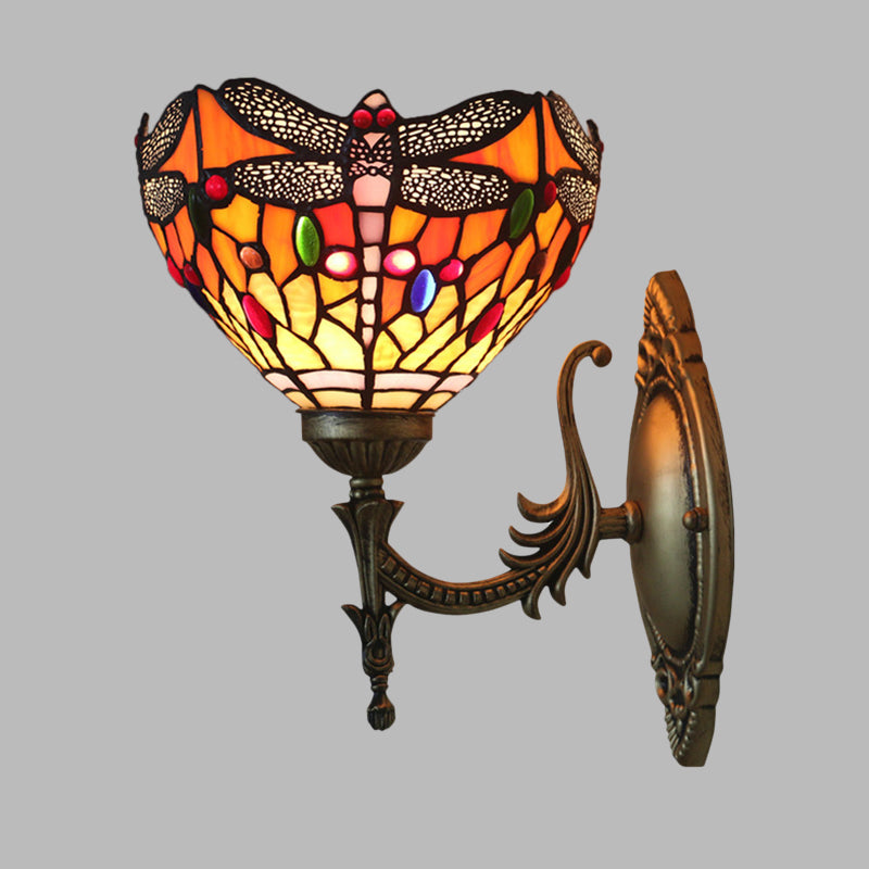 Dragonfly Wall Lighting Ideas Tiffany Cut Glass 1 Bulb Bronze Wall Mounted Light Clearhalo 'Art deco wall lights' 'Cast Iron' 'Glass' 'Industrial' 'Middle century wall lights' 'Modern' 'Tiffany wall lights' 'Tiffany' 'Traditional wall lights' 'Wall Lamps & Sconces' 'Wall Lights' Lighting' 916706