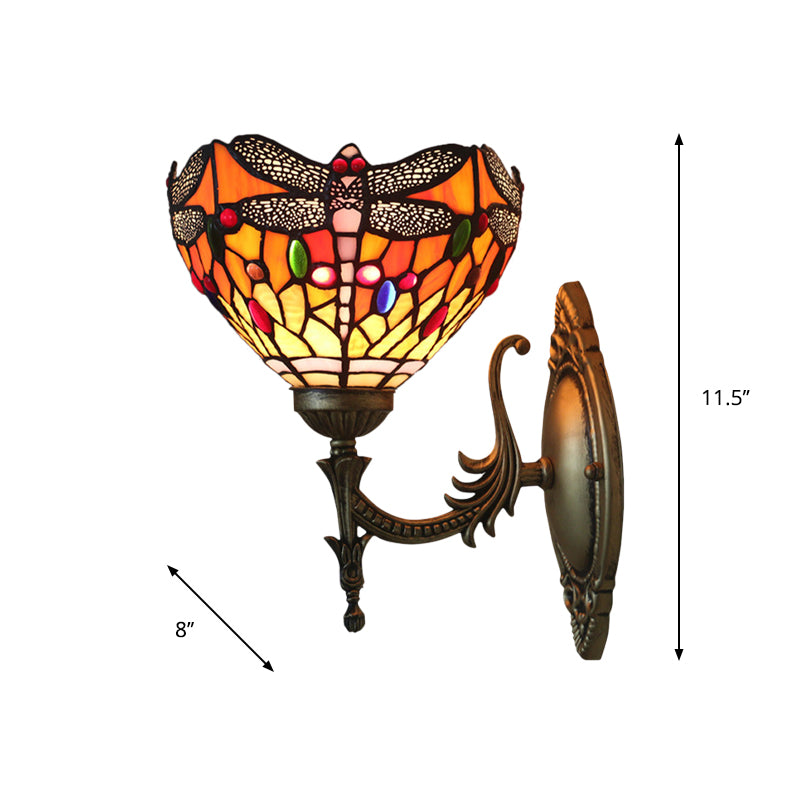 Dragonfly Wall Lighting Ideas Tiffany Cut Glass 1 Bulb Bronze Wall Mounted Light Clearhalo 'Art deco wall lights' 'Cast Iron' 'Glass' 'Industrial' 'Middle century wall lights' 'Modern' 'Tiffany wall lights' 'Tiffany' 'Traditional wall lights' 'Wall Lamps & Sconces' 'Wall Lights' Lighting' 916707