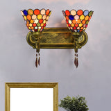 Bell Wall Mounted Light 2-Light Handcrafted Stained Glass Tiffany Sconce Lamp with Dots Design in Brass Brass Clearhalo 'Art deco wall lights' 'Cast Iron' 'Glass' 'Industrial' 'Middle century wall lights' 'Modern' 'Tiffany wall lights' 'Tiffany' 'Traditional wall lights' 'Wall Lamps & Sconces' 'Wall Lights' Lighting' 916738