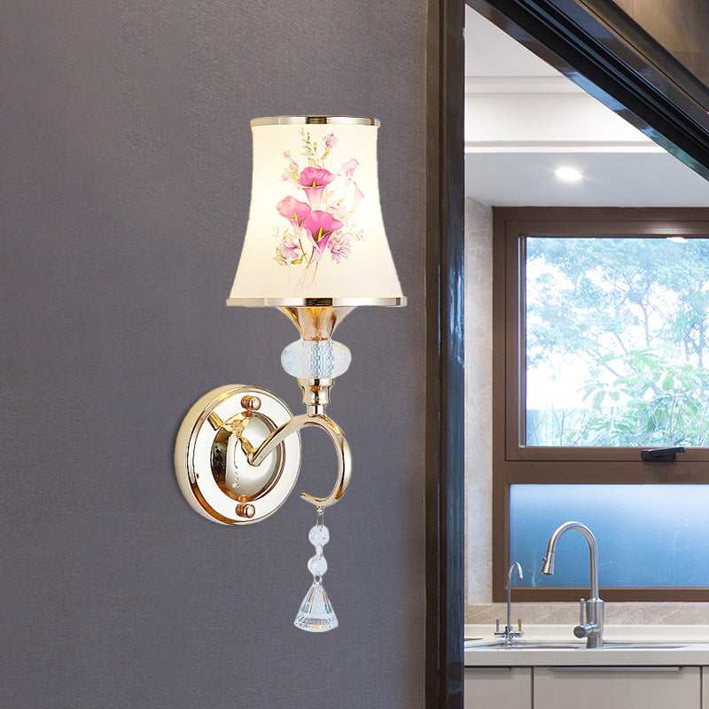 1/2-Light Bedroom Wall Lighting Modernist Gold Wall Mount Lamp with Arced Painted Glass Shade 1.0 Gold Clearhalo 'Modern wall lights' 'Modern' 'Wall Lamps & Sconces' 'Wall Lights' Lighting' 916838