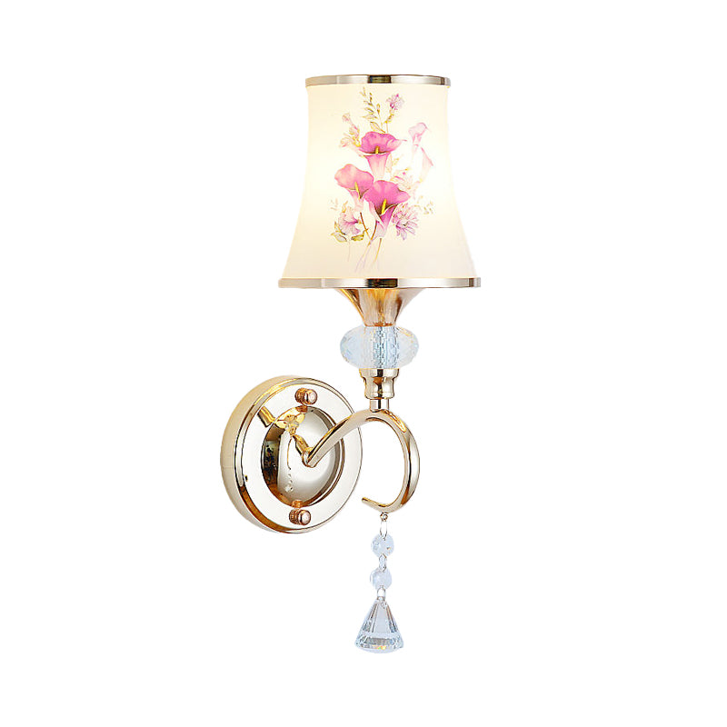 1/2-Light Bedroom Wall Lighting Modernist Gold Wall Mount Lamp with Arced Painted Glass Shade Clearhalo 'Modern wall lights' 'Modern' 'Wall Lamps & Sconces' 'Wall Lights' Lighting' 916839
