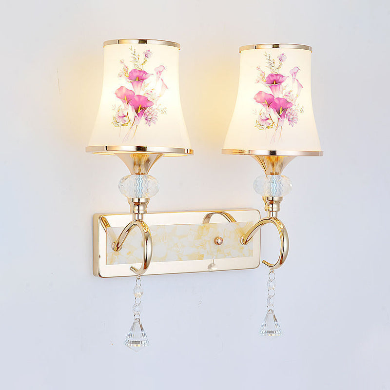 1/2-Light Bedroom Wall Lighting Modernist Gold Wall Mount Lamp with Arced Painted Glass Shade Clearhalo 'Modern wall lights' 'Modern' 'Wall Lamps & Sconces' 'Wall Lights' Lighting' 916845