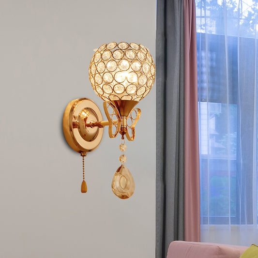 Global Crystal Embedded Wall Light Fixture Modern 1 Bulb Gold Finish Wall Mount Lamp Clearhalo 'Cast Iron' 'Glass' 'Industrial' 'Modern wall lights' 'Modern' 'Tiffany' 'Traditional wall lights' 'Wall Lamps & Sconces' 'Wall Lights' Lighting' 916857