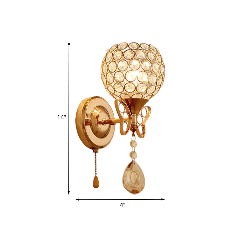 Global Crystal Embedded Wall Light Fixture Modern 1 Bulb Gold Finish Wall Mount Lamp Clearhalo 'Cast Iron' 'Glass' 'Industrial' 'Modern wall lights' 'Modern' 'Tiffany' 'Traditional wall lights' 'Wall Lamps & Sconces' 'Wall Lights' Lighting' 916859