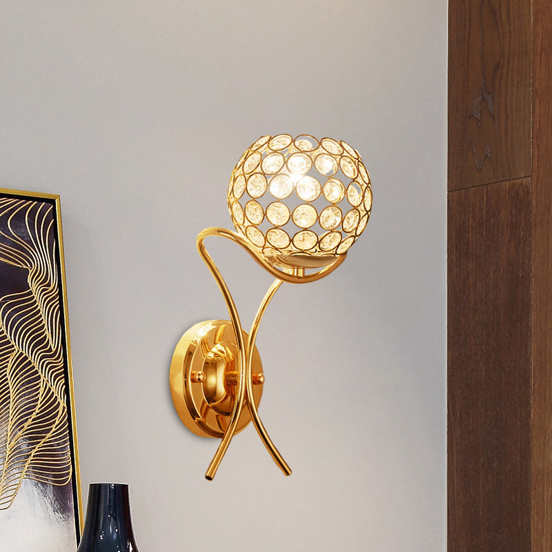 Crystal Encrusted Ball Up Sconce Lighting Modernist 1 Light Wall Mount Lamp in Gold Gold Clearhalo 'Cast Iron' 'Glass' 'Industrial' 'Modern wall lights' 'Modern' 'Tiffany' 'Traditional wall lights' 'Wall Lamps & Sconces' 'Wall Lights' Lighting' 916860