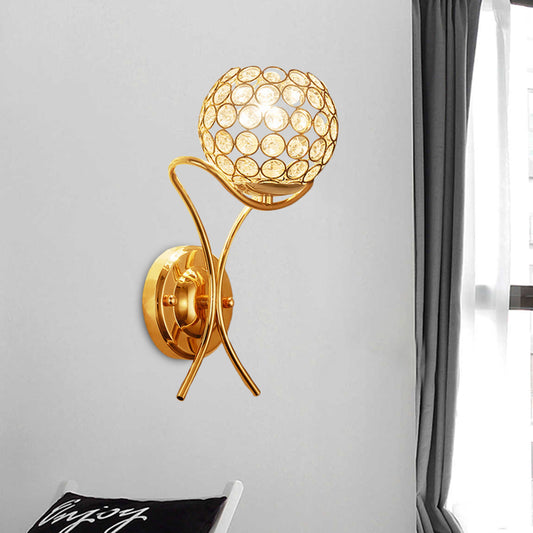 Crystal Encrusted Ball Up Sconce Lighting Modernist 1 Light Wall Mount Lamp in Gold Clearhalo 'Cast Iron' 'Glass' 'Industrial' 'Modern wall lights' 'Modern' 'Tiffany' 'Traditional wall lights' 'Wall Lamps & Sconces' 'Wall Lights' Lighting' 916861