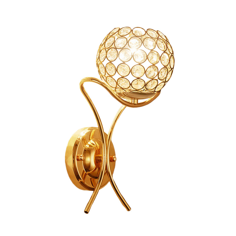 Crystal Encrusted Ball Up Sconce Lighting Modernist 1 Light Wall Mount Lamp in Gold Clearhalo 'Cast Iron' 'Glass' 'Industrial' 'Modern wall lights' 'Modern' 'Tiffany' 'Traditional wall lights' 'Wall Lamps & Sconces' 'Wall Lights' Lighting' 916862