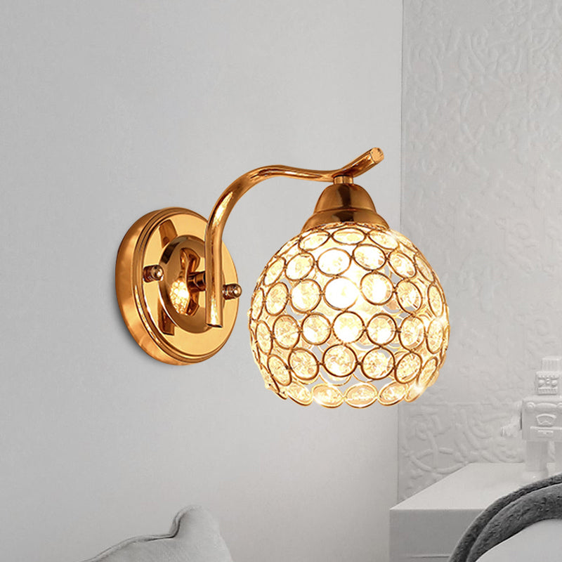 1 Light Living Room Wall Lamp Minimal Gold Finish Wall Lighting with Dome Crystal-Encrusted Shade Gold Clearhalo 'Cast Iron' 'Glass' 'Industrial' 'Modern wall lights' 'Modern' 'Tiffany' 'Traditional wall lights' 'Wall Lamps & Sconces' 'Wall Lights' Lighting' 916864