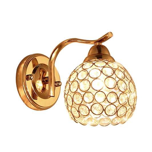 1 Light Living Room Wall Lamp Minimal Gold Finish Wall Lighting with Dome Crystal-Encrusted Shade Clearhalo 'Cast Iron' 'Glass' 'Industrial' 'Modern wall lights' 'Modern' 'Tiffany' 'Traditional wall lights' 'Wall Lamps & Sconces' 'Wall Lights' Lighting' 916865