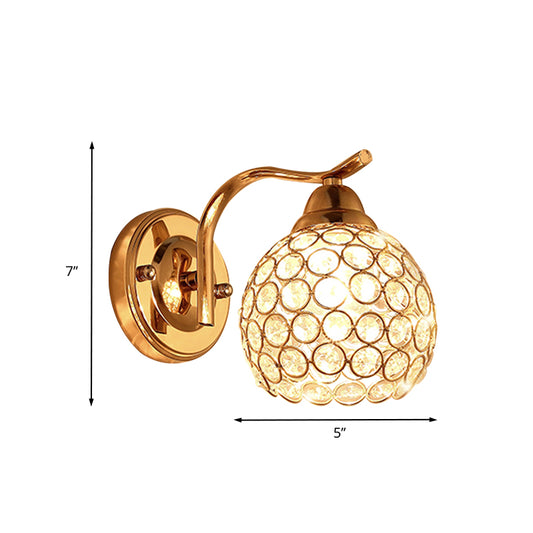 1 Light Living Room Wall Lamp Minimal Gold Finish Wall Lighting with Dome Crystal-Encrusted Shade Clearhalo 'Cast Iron' 'Glass' 'Industrial' 'Modern wall lights' 'Modern' 'Tiffany' 'Traditional wall lights' 'Wall Lamps & Sconces' 'Wall Lights' Lighting' 916867