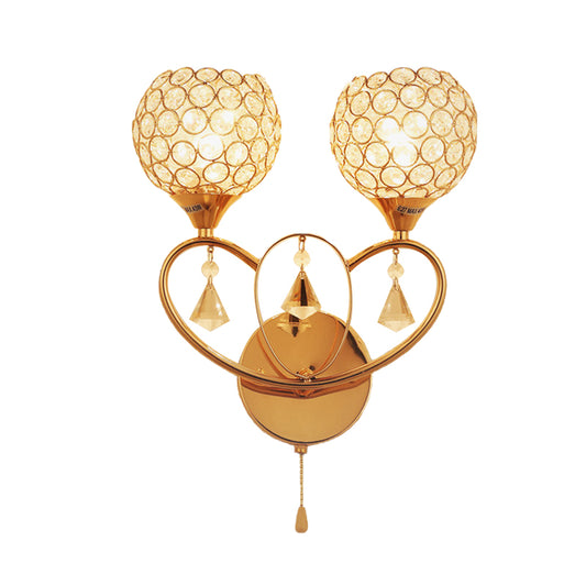 Simple 2 Heads Sconce Light Fixture with Crystal Embedded Shade Gold Global Wall Mount Lamp Clearhalo 'Modern wall lights' 'Modern' 'Wall Lamps & Sconces' 'Wall Lights' Lighting' 916869